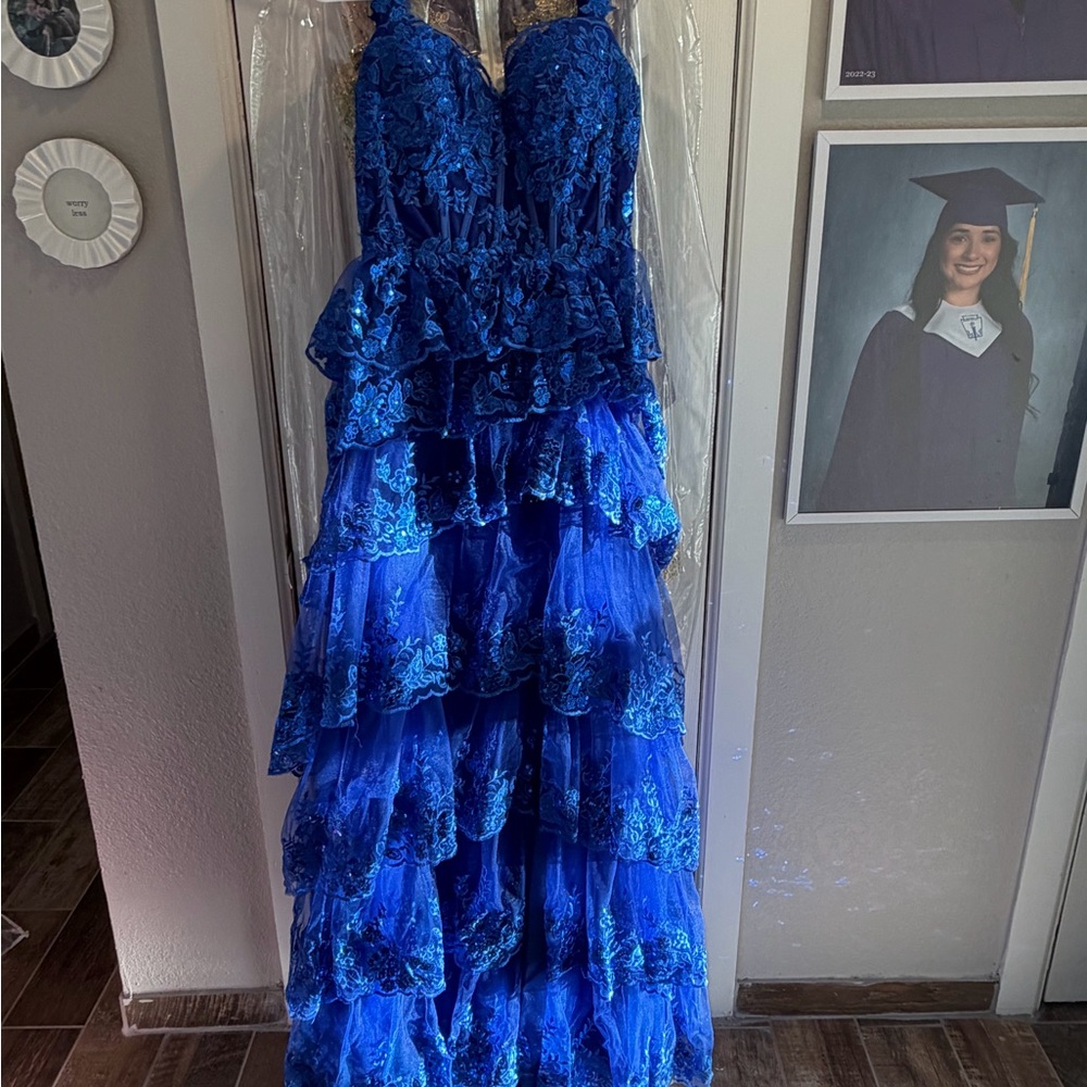 Elegant Blue Tiered Gown